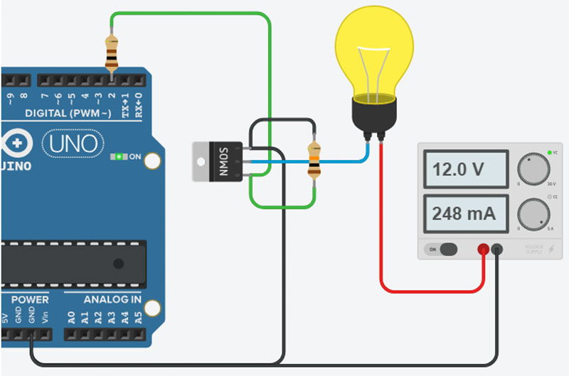 Схема керування лампою розжарювання через MOSFET-транзистор