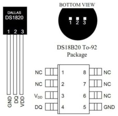 Схема розміщення контактів датчика DS18B20